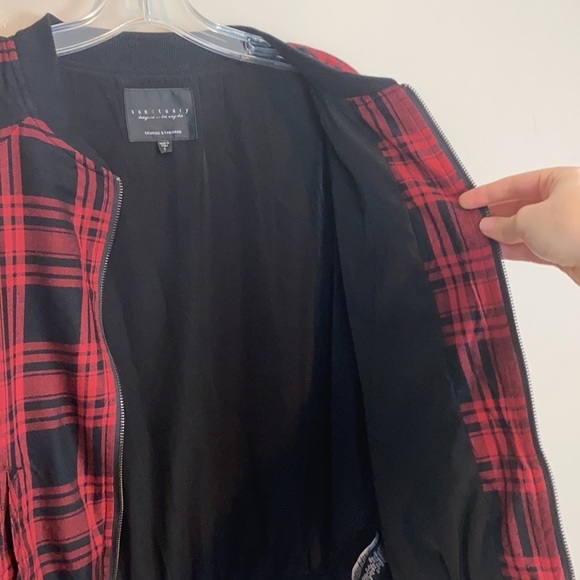Sanctuary Dylan Red Plaid Bomber Jacket Size Small - Picture 16 of 16